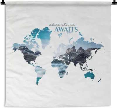 Produktbild von MuchoWow® Wandteppich Wandbehang Weltkarte - Sprichwörter - Abenteuer 150x150 cm Tapisserie Dekoration Wandtuch - Wohnaccessoires - Modernes