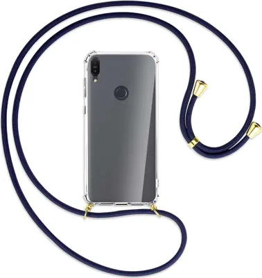 Produktbild von Handykette Backcover-Schutzhülle mit Band (Metall goldfarben) für Asus Zenfone Max M2 - dunkelblau