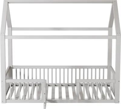 Produktbild von Flieks Kinderbett Bodenbett 90x200cm mit Tür, Hausbett Kinderbett mit Lattenrost, Holzbett Einzelbett Kinderzimmer, Weiß