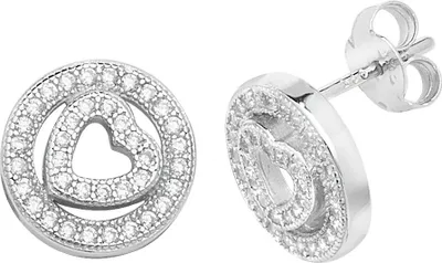 Productafbeelding van Oorbellen voor dames, hartvormig, gemaakt van sterling zilver 925 met zirconiumoxide - 11mm * 11mm; TRS22756