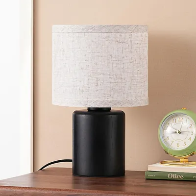 Zdjęcie produktu dla Lampa stołowa EDISHINE z drewna, lampka nocna LED z czarną podstawą z litego drewna, w zestawie żarówka LED 4 W, do sypialni, salonu
