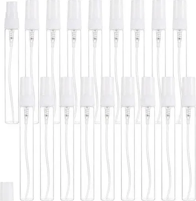 Productafbeelding van Kleine parfumflesjes van glas, 10 ml - transparante flesjes - 25 stuks - met plastic dop