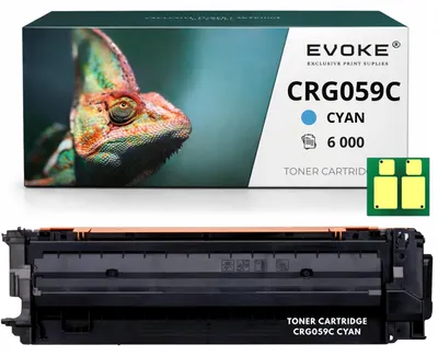 Obrázek produktu pro Kompatibilní tonerová kazeta Evoke pro tiskárnu Canon CRG-059C 3622C001 CRG059, barva: azurová, výtisk: 6 000 stran, kompatibilní s i-SENSYS LBP852Cx + čip