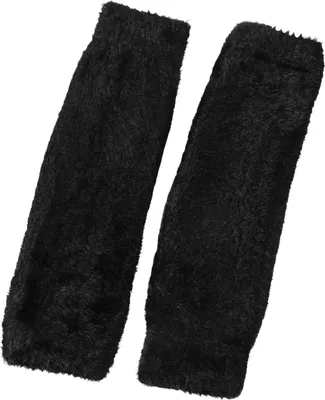 Produktbild von 1 Paar Herbst-/Winterhandschuhe, Halbfinger, gestrickt, Kunstfell, hohe Elastizität, rutschfeste Armstulpen, einfarbig, Armmanschetten, warm halten, winddicht, Armbezüge zum Radfahren, Einheitsgröße, Schwarz