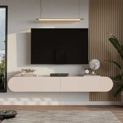 Obrázok produktu pre Skye Decor, kvalitný televízny stojan (s rodičovským zámkom) – farba piesku, 100% melamín, 200 cm