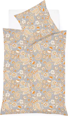 Produktbild von Fleuresse Mako-Satin Bettwäsche 135x200 Paisley Blumen gold grau 114285-03