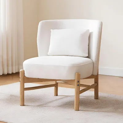 Produktbild von Chenille-Sessel – Gepolsterter Armlehnstuhl – Loungesessel – Wohnzimmerstuhl – Ohrensessel – Weißes Chenille