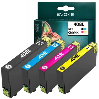 Produktbild von Evoke kompatible Tinte für Epson 408L 408 L 4x CMYK:Schwarz,Cyan,Magenta,Gelb 117 ml WorkForce Pro WF-C4810DTWF