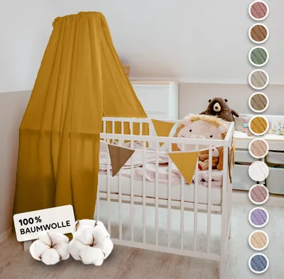 Produktbild von Handgefertigter Musselin Betthimmel aus 100% Baumwolle für Babybett