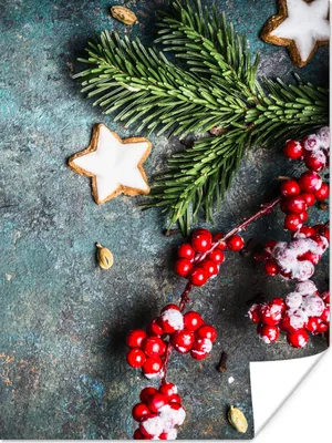 Produktbild von MuchoWow® Poster Weihnachten - Rustikal - Zweige - Sternanis - Beeren - Rot 120x160 cm - Wandbilder