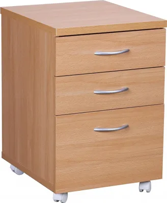 Produktbild von Rollcontainer OTTAWA 40 x 60 x 45 cm Unterschrank mit Rollen Buche, Rollwagen mit Schubladen, Roll-Schrank Büro, Kosmetikwagen Make Up Wagen, Container unter Schreibtisch