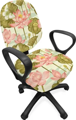 Produktbild von ABAKUHAUS asiatisch Bürostuhl Schonbezug, Exotische Blätter Schmetterling, dekorative Schutzhülle aus Stretchgewebe, Pale Green Olive