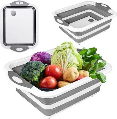 Produktbild von Kompaktes Küchenbord mit Sieb, leicht, grau, für Camping