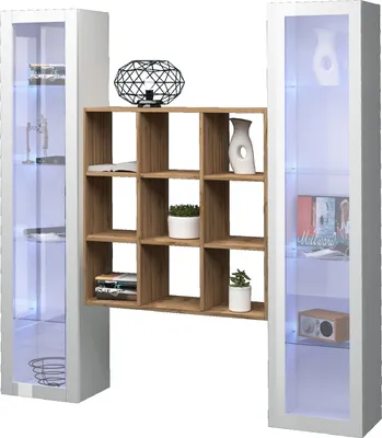 Produktbild von Wohnwand >Benevent< (3-teilig) in Weiß Hochglanz - 170x180x30 (BxHxT)