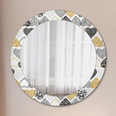 Produktbild von Dekospiegel – Hängespiegel Wandspiegel Spiegel mit Aufdruck – Spiegel – Schlafzimmer - Gekritzel Herzen - Rund: Ø70cm