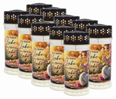 Produktbild von 10 x Trauerlicht Grabkerze PREMIUM 4 Tage "Du warst Liebe. Du bleibst Liebe"