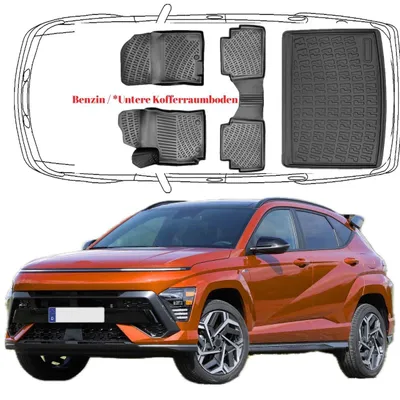 Produktbild von 3D Auto Fußmatten & Untere Kofferraumwanne Set Kompatibel mit Hyundai Kona 2.Gen Benzin ab 2023