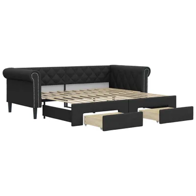 Image de Lit de jour avec gigogne et tiroirs sans matelas noir 90x200 cm