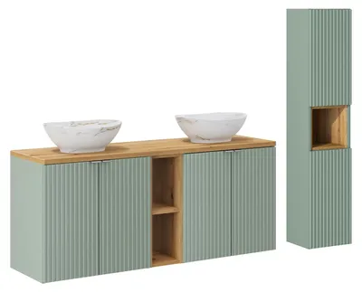 Produktbild von Doppelwaschtisch 140.4cm Jade, Grün und Holzoptik