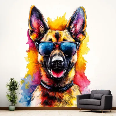 leuchtender Deutscher Schäferhund mit Sonnenbrille – Decords Wandtattoo, Produktansicht 1