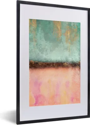 Produktbild von MuchoWow® Gerahmtes Poster Gold - Farbe - Abstrakt - Grün - Rosa 40x60 cm - Poster mit Schwarzem Bilderrahmen Wandposter Rahmen Foto Bilder - Poster in Rahmen
