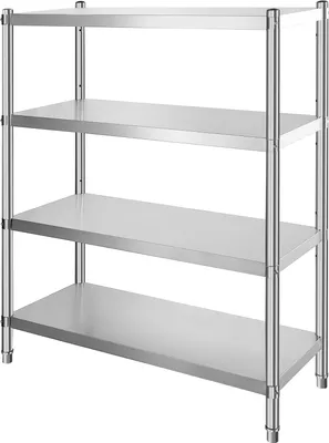 Immagine prodotto di SucceBuy 46,8 x 18,5 pollici grande scaffale in acciaio inox con 4 livelli, robusto e regolabile per cucina, ufficio, garage, 150 kg di capacità di carico per ripiano