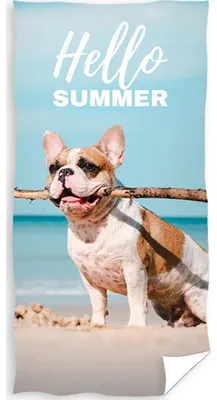 Imagen del producto de Toalla de algodón con estampado de bulldog junto al mar