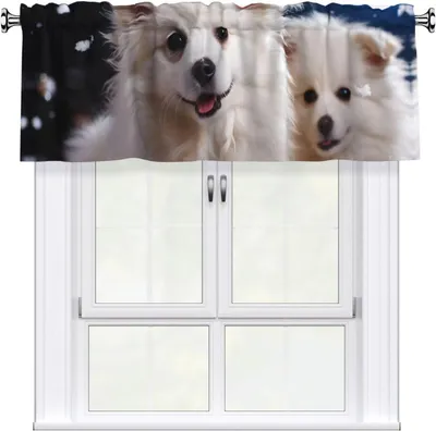 Produktbild von Fenstervolant für die Küche, Verdunkelungsvorhang mit weißem Schneehund, kurze Fensterdekoration für kleine Fenster, Wohnzimmer und Badezimmer, 137,2 x 45,7 cm, 1