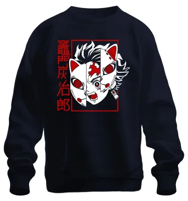Obrázok produktu pre Tanjiro Kamado Kimetsu no Yaiba maska líšky anime darčeková mikina uni pulóver, Navy, L