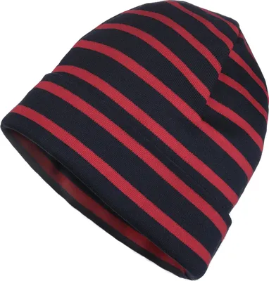 Produktbild von modAS Mütze Maritime Rollmütze Uni für Kinder und Erwachsene – Ringelmütze Baumwollmütze mit Streifen in Blau / Rot bis 61 cm Kopfumfang