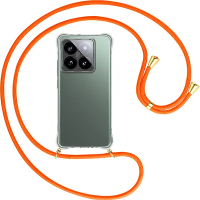 Produktbild von Handykette Backcover-Schutzhülle mit Band (Metall goldfarben) für Xiaomi 14T Pro 5G - neonorange