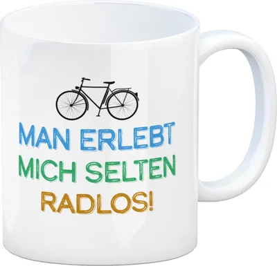 Produktbild von Man erlebt mich selten radlos Kaffeebecher mit Fahrrad Motiv Hobby Bike Rad