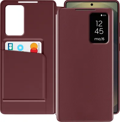 Obrázok produktu pre Avizar, puzdro s okienkom pre Samsung Galaxy S25 Ultra s odklápacím držiakom na karty, bordová farba