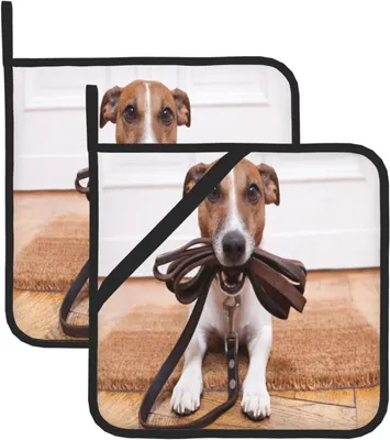 Produktbild von Topflappen, isolierter Topflappen, dick, hitzebeständig, zum Grillen, Kochen, Backen, 2 Stück,Hunde Jack Russell Terrier Tiere
