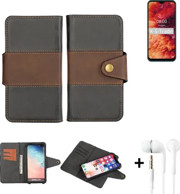 Produktbild von K-S-Trade Handyhülle Schutzhülle Bookstyle Wallet-Case kompatibel mit Ulefone Note 8P + earphones Bumper rundumschutz schwarz-braun 1x