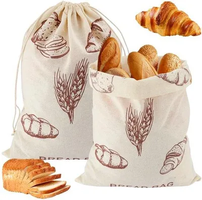 Image de Sacs à pain réutilisables en lin 30 x 40 cm avec cordon, en coton naturel, pour le pain, les fruits et les légumes