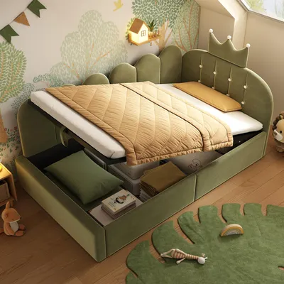 Produktbild von Polsterbett 90x200 cm Grün Samt mit Stauraum hydraulisch, Tagesbett L-Form für Schlafzimmer