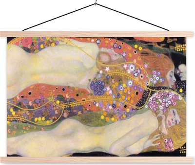 Produktbild von MuchoWow® Textilposter Wasserschlangen II - Gustav Klimt 60x40 cm mit holzfarbenen Rahmen - Bilder