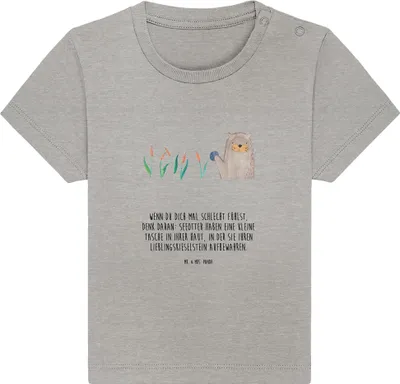 Produktbild von Mr. & Mrs. Panda  T-Shirt Otter Stein 0. - 6. Monat - Heather Grey - Geschenk, Witzige Fakten, Seeotter, Baby Shirt, Fun Facts, Babyshirt, Öko, Pflanzen, Kinder