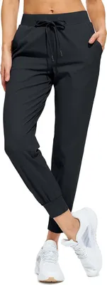 Productafbeelding van Dames joggingbroek lichtgewicht met rekbare stof, zijzakken met rits, trekkoord en taille met elastiek, zwart, maat 3XL