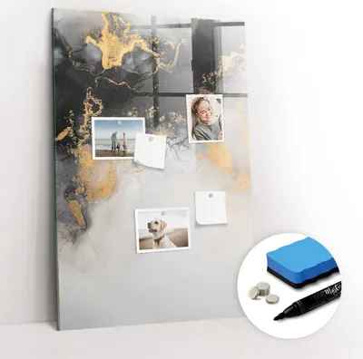 Produktbild von Magnetische Wandtafel - Schwarzer Marker + Schwamm + Magnete - 60 x 90 cm - Marmorabstraktion