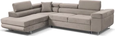 Image de Canapé d'angle Marlene III en L avec appuie-tête réglables Fonction couchage Coffre de rangement 271 cm Livraison à domicile Salon gauche (couleur : beige Vena 07)