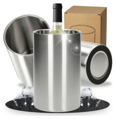 Produktbild von Flaschenkühler 'Chill' - Doppelwandiger Weinkühler edelstahl Ø10cm für Wein, Sekt, Champagner und Bier - silber