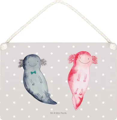 Produktbild von Mr. & Mrs. Panda Schild Axolotl Freundin DIN A5 - Grau Pastell - Geschenk, holzbild, Türschild, Paar, Valentinstag, sprüche, Liebe, Wandbild Holz, wandtafel