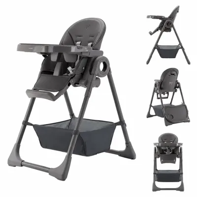 Productafbeelding van Adamex Hoogstoel voor baby's, opvouwbaar, donkergrijs, model YUNO, met verstelbare rugleuning en afneembaar tafelblad