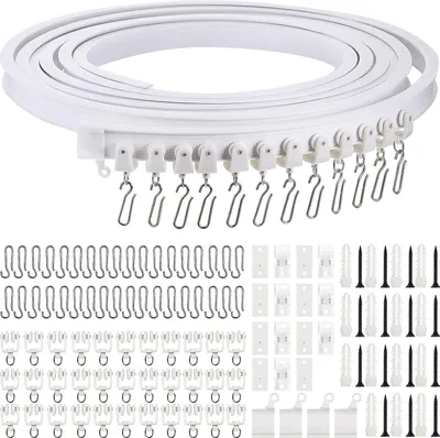Produktbild von Biegsame Decke Gebogene Vorhangschiene Flexible Halterung Weiche Fenster für Vorhang Schiene mit Metall Haken, Bett Vorhänge Zimmer Trennwand (Weiß, 5 m)