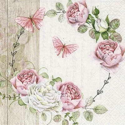 Produktbild von RP 20 Servietten Roundel of Roses - Schmetterlinge im Rosenkranz 33x33cm