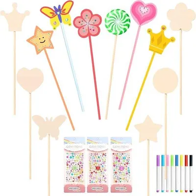 Produktbild von Famanu Bastelset Zauberstäbe - 23 Teile, Holzprincessenaccessoires