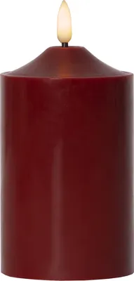 Produktbild von Star Trading 063-53 LED-Wachskerze "Flamme" ca. 7,5x15 cm, flackernd,dunkelrot, batteriebetrieben, Timer,Vierfarb-Karton