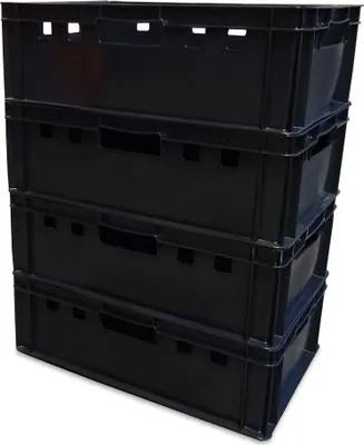 Produktbild von 4 Stück E2 Eurofleischkiste Stapelkiste Box Metzgerkiste lebensmittelecht schwarz (4xE2 schwarz)